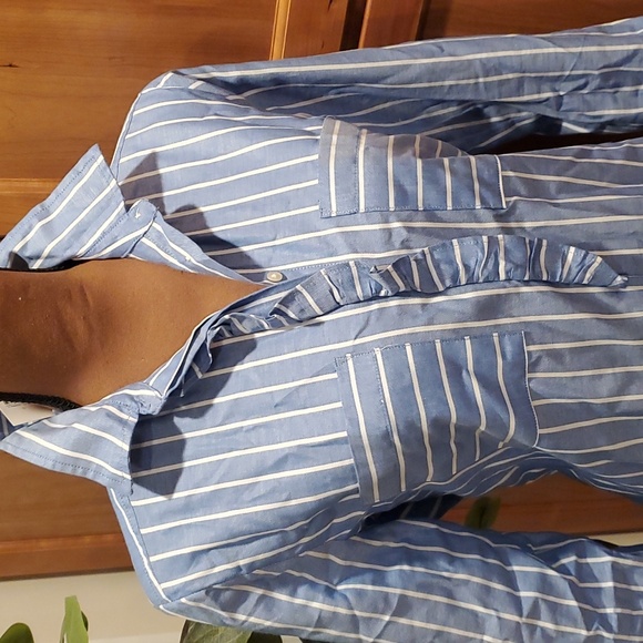 Blue and white striped button down - Picture 2 of 3